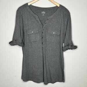 NY&CO SOHO Women's Gray Cotton Roll Tab Sleeve Shirt